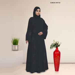 Abaya pour femme en tissu Nida de qualité supérieure, longue, à manches longues, col rond, robe de soirée formelle, broderie, écologique, respirante - Product Image 4