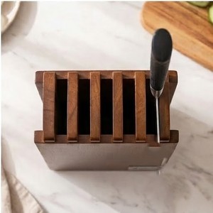 Bloc à couteaux en bois d'acacia, rangement moderne pour la cuisine, forme rectangulaire, écologique, fait main - Product Image 6