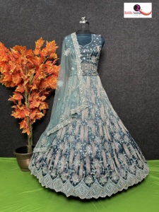 Lehenga กระโปรงยาวปักเลื่อมสำหรับงานเลี้ยงเจ้าสาวชุดแต่งกายสำหรับปาร์ตี้แบบดั้งเดิม - Product Image 2