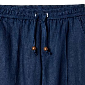 กางเกงผ้าลินินสีกรมท่า ออกแบบมาเพื่อความสบายและมีสไตล์ พร้อมกระเป๋าข้างซิปซ่อน และทรงหลวมสบาย - Product Image 6