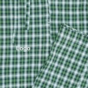 Pijama tejido con bolsillo cruzado a cuadros verde, pantalones de salón de ajuste Regular, tela CVC suave, cordón en la cintura y bolsillos laterales, ropa de dormir - Product Image 3