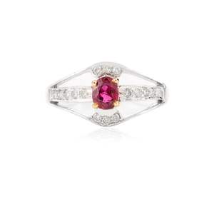 Stunning Latest Luxury 14k Solid White Gold Natural Oval Cut Ruby and Diamond Wedding Fine Jewelry <b>Ring</b> for Women <b>Girls</b> - Product Image 1