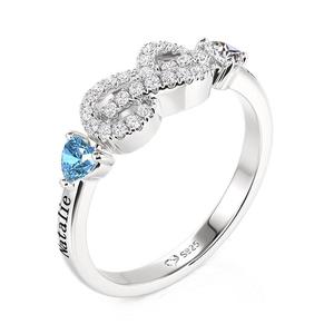 Bague de mariage Jeulia personnalisée avec double cœur et pierre de naissance, zircon et plaqué rhodium - Product Image 5