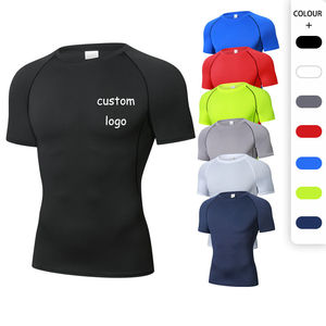 T-shirt de gymnastique à compression unisexe coupe-vent respirant Spandex/Nylon manches longues entraînement couche de base sport Fitness course à pied - Product Image 1