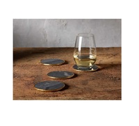 Dessous de verre ronds carrés noirs en marbre pour boisson café Ensemble de 4 sous-verres en ardoise Sous-verres en ardoise en vrac avec support