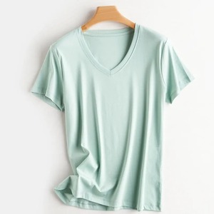 Summer 100% Mercerized Cotton <b>Women</b> Silk T-shirts O Neck Short Sleeve <b>Loose</b> Straight <b>Tops</b> Simple Casual Tees <b>For</b> Minimalist 2025 - Product Image 3