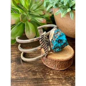 Vintage Kingman Turquoise & Sterling Silver Nugget Fashion <b>Cuff</b> Bracelet - Product Image 4