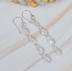 ต่างหูแบบตะขอเกี่ยวรูปพระจันทร์สีรุ้งทำด้วยมือ925หินอัญมณีสี่ชิ้นชุบทองสำหรับงานแต่งงานของขวัญวันเกิดสำหรับเธอ - Product Image 2