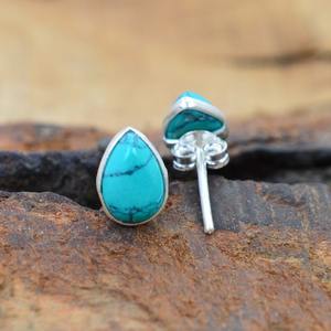 925 <b>Sterling</b> <b>Silver</b> Turquoise Gemstone <b>Stud</b> Earrings Jewelry Handmade <b>Silver</b> Boho Style Earrings Jewelry For Women Wedding - Product Image 3