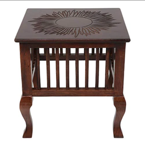 Tabouret de sculpture en bois fait main | Table basse sculptée sur le dessus de chevet pour la maison - Product Image 4