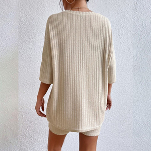 Conjunto de cuello redondo de manga corta de Color sólido informal para mujer 2025, decoración con cremallera y cuello levantado, nueva colección de verano - Product Image 5