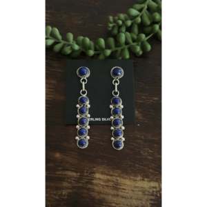 Pendientes Colgantes Estilo Navajo con Lapislázuli, Plata de Ley, Geométricos, Chapados en Oro de 18K, con Diamantes y Perlas - Product Image 1