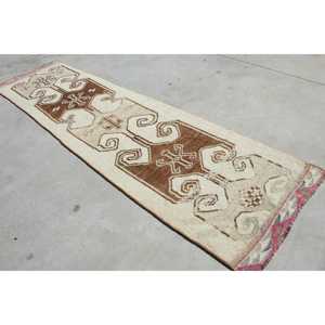 Turkish Vintage <b>Rug</b>, 3.1x12.2 ft <b>Runner</b> <b>Rug</b>, Brown Herki Plants & trees <b>Rug</b> - Product Image 4