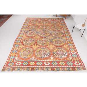 พรมวินเทจ ขนาด 6.2x11.1 ฟุต สีส้ม พรมสไตล์เซาท์เวสเทิร์น ทำจากขนสัตว์ - Product Image 1