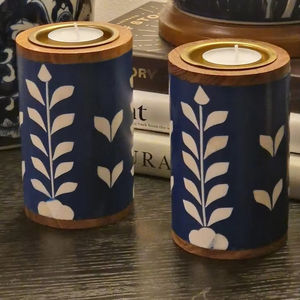 Soporte de vela de madera con incrustaciones de hueso y resina para Festival, soporte de luz de té decorativo para decoración del hogar - Product Image 1