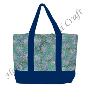 Sac fourre-tout en tissu imprimé à la main avec poignée bleue en provenance d'Inde, motif floral multi-main avec deux bretelles, vente en gros BHCB049 - Product Image 6