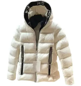 Hot Sale Men puffer jacket Hooded Winter Bubble Puffer Down Coat latest design 2024 white panel letter printing