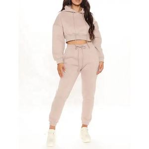 Hot Sale Autumn Warm <b>Knitting</b> Long Two Piece Set <b>Women's</b> Crop Top Hoodie and <b>Joggers</b> - Product Image 2