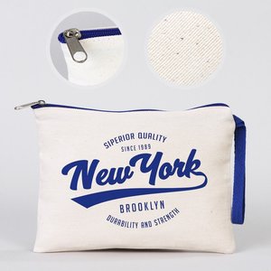 Pochette personnalisée pour femme, bleu foncé, avec fermeture éclair, 8x6, en coton - Product Image 3