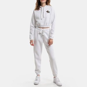 100% Cotton Women High Street Style Eco-Friendly Winter 2-Piece Jogger Crop <b>Top</b> & Pants Sweatsuits Set - Product Image 6