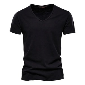 Brand Quality 100% Cotton <b>Men</b> <b>T</b>-<b>shirt</b> <b>V</b>-<b>neck</b> Fashion Design Slim Fit CUSTOM SIZE Short Sleeve Tees Premium Fabric and GSM - Product Image 3