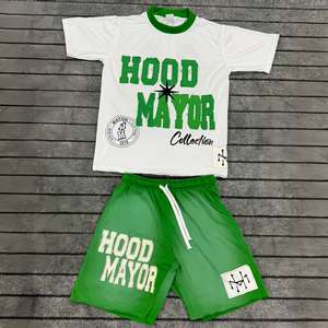 Conjunto de camisa y pantalones cortos de 2 piezas de verano con logotipo impreso personalizado, chándal lavado con ácido, conjunto de camisetas gráficas y pantalones cortos de dos piezas para hombre - Product Image 6