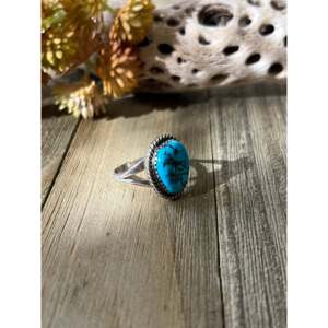 Kingman <b>Turquoise</b> Sterling Silver <b>Ring</b> Size 8.25-Navajo Handcrafted Statement Jewelry - Product Image 4