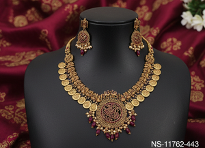 Conjunto de joyería tradicional de templo polaco Rajwadi | Collar de monedas con pendientes y Maang Tikka | Joyería nupcial y de boda - Product Image 5