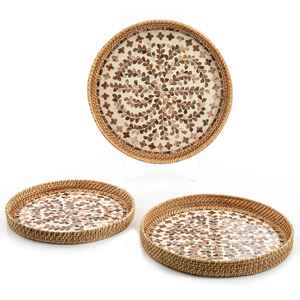 Plateau de service pour la maison, l'hôtel, le restaurant, le café, forme personnalisée, plateau de service en rotin avec bordure en métal plaqué or à bas prix - Product Image 4