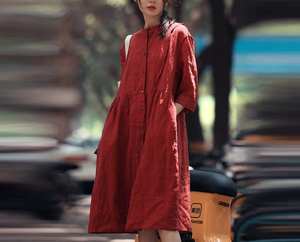 Robe trapèze décontractée en coton avec manches longues confortable et respirante pour les vacances quotidiennes dames exportation qualité taille naturelle - Product Image 2