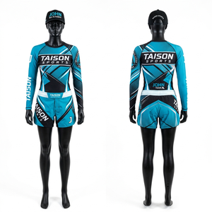 Conjunto de Rashguard Azul para BJJ, Manga Larga y Pantalones Cortos, 250 GSM, Poliéster y Spandex, Sublimación, Logotipo de Lobo, Impresión Personalizada - Product Image 2