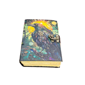 Crow Leather Journal 400 Page Gothic Grimoire Notebook Raven Print Spell <b>Book</b> Shadows Vintage Blank Witch Diary Handmade Deckle - Product Image 1