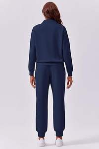 Romeo Industry 2025 Automne Ensemble de survêtement 2 pièces pour femmes Joggers à manches longues Sweat-shirt à demi-fermeture éclair Tenues assorties pour le voyage - Product Image 4