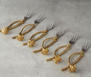 New Designer Handicraft Metal Stainless Steel <b>Gold</b> Plated Mirror Polish Cake Knife Cutlery Set Kitchenware <b>Spoons</b> Brass Handle - Product Image 3