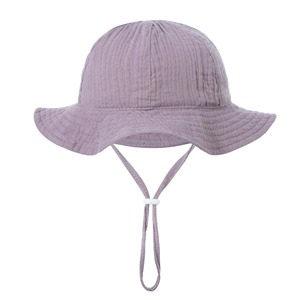 Unisexe bébé couleur unie respirant imprimé voyage protection solaire extérieur séchage rapide plage infantile bambin 100% coton Seau Chapeaux - Product Image 6