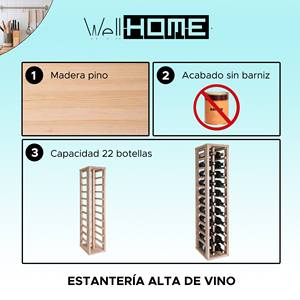 WELL HOME Estante para 22 Botellas de Vino con Estante Alto, Acabado Sin Barnizar - Product Image 2