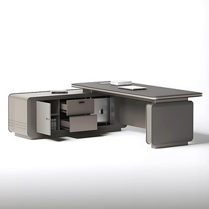 Modern L Shaped Executive Manager Desk Wood Veneer MDF Corner <b>Computer</b> Workstation Luxury Office Table with <b>Storage</b> Drawers Dura - Product Image 1