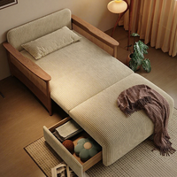 Canapé-lit en velours côtelé crème convertible en rotin et bois, multifonctionnel, fauteuil inclinable simple pour salon