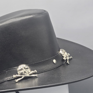 Black Leather Cowboy <b>Hat</b> Handmade with Hand Embroidery <b>Western</b> Wide Brim for Men and Women Four Seasons Use - Product Image 4