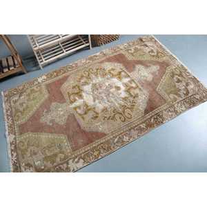 3.6x6.1 ft Rug, Turkish Vintage Rug, <b>Brown</b> Red Polka dot <b>Wool</b> Rug - Product Image 2