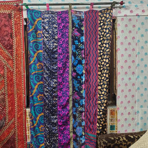 Indien Vintage Bleu Soie Sari Boucle Rideau Décor À La Maison Tissu Cantonnières pour Chambre Salon Salle À Manger et Bureau - Product Image 1