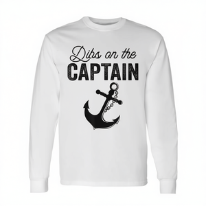 Camiseta de manga larga Dibs On The Captain con estampado de ancla náutica, cuello redondo unisex, ropa promocional para adultos - Product Image 2