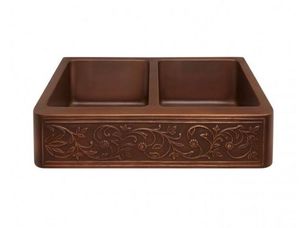 Évier de cuisine rustique en cuivre surdimensionné pour le remodelage de la cuisine de ferme avec finition élégante avant de tablier artisanal martelé - Product Image 2