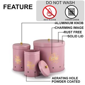 Onion & Garlic Food Safe Round Classic Kitchen Storage Containers <b>Set</b> of 3 Metal Jars With Lid Potato, - Product Image 5