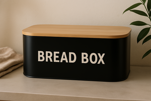 Home Kitchen Metal Bread Box with Wooden Lid for Dining Table Bread Bakery Products Storage Home Use Storage Boxes & <b>Bins</b> - Product Image 5