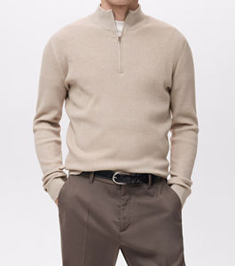 Pull en coton tricoté à col rond pour homme, ample, à manches longues, avec logo personnalisé, fabriqué en usine, teint en hiver, motif montagne enneigée - Product Image 2