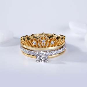 Jeulia Two Tone <b>Crown</b> Round Cut Sterling Silver Wedding <b>Ring</b> Set with Zircon - Product Image 4