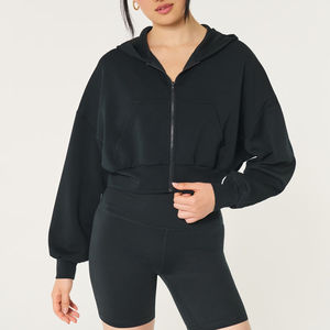 2025 vente en gros plaine couleurs unies femmes pull recadrée sweats à capuche tenue décontracté à manches longues sweats à capuche sweats pour femmes - Product Image 1