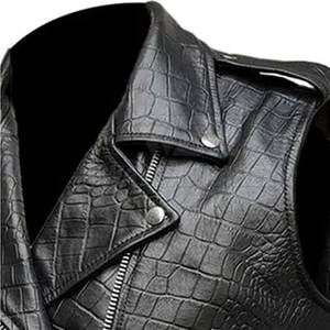 Causal sans manches moto en cuir gilet col en v fermeture éclair motard gilet hommes 2025 moto gilet - Product Image 6