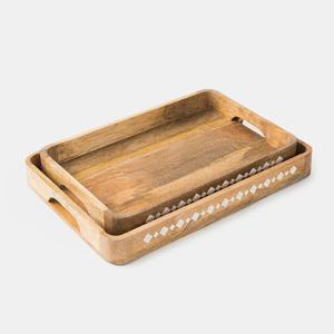 Plateau de service rectangulaire en bois de manguier, style vintage moderne, finition blanchie, avec poignées, idéal pour la maison, la cuisine et le rangement de verres – Meilleure vente - Product Image 1